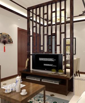 90平米小户型客厅镂空电视墙装修图片