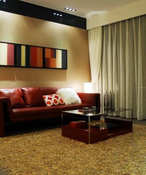 现代简约客厅纯色窗帘装修效果图片