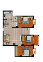 美式60平米小户型三室两厅设计平面图