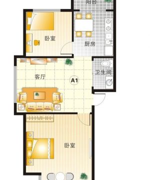 50平米小户型两室一厅房子装修平面图