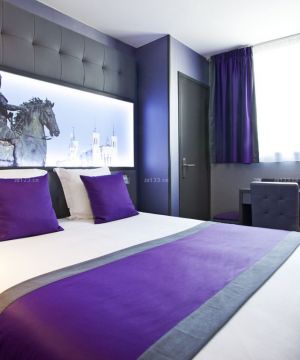唯美宾馆房间紫色窗帘装修效果图片酒店
