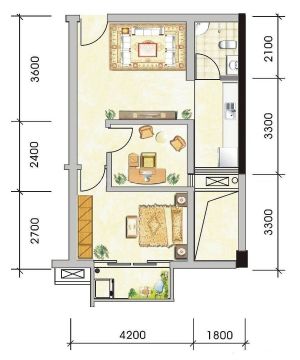 60平单扇公寓两室一厅户型图