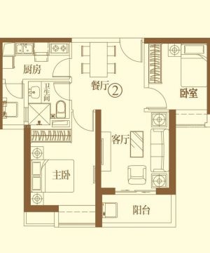60平两室一厅简单客厅装修户型图