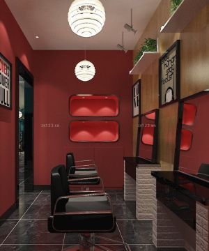 美发店内部红色墙面装修效果图片大全