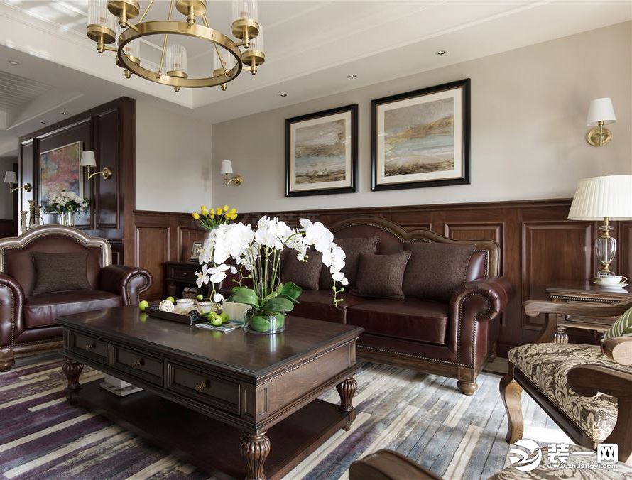 123平米稳重型美式风格装修 三居室设计低调奢华