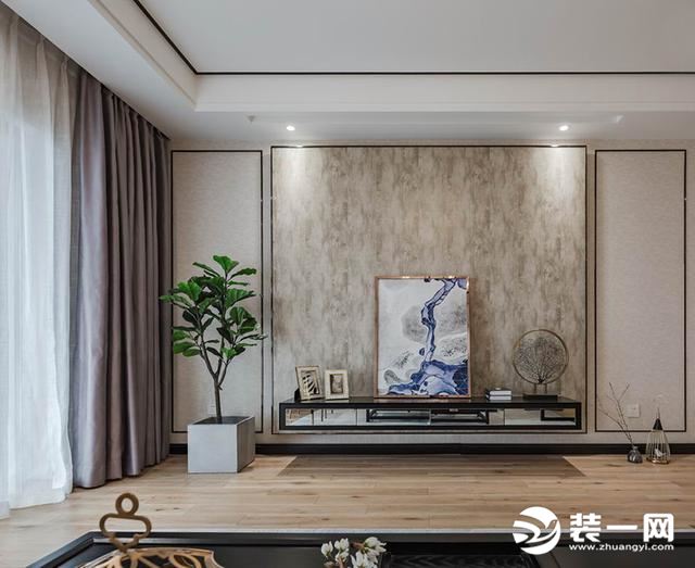 142㎡现代简中风格四居室 餐厅吧台造型清雅