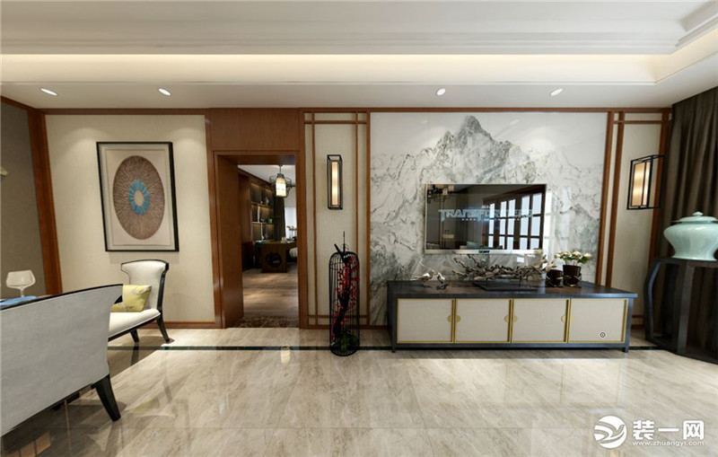 129平米三室两厅两卫装修效果图新中式风格客厅