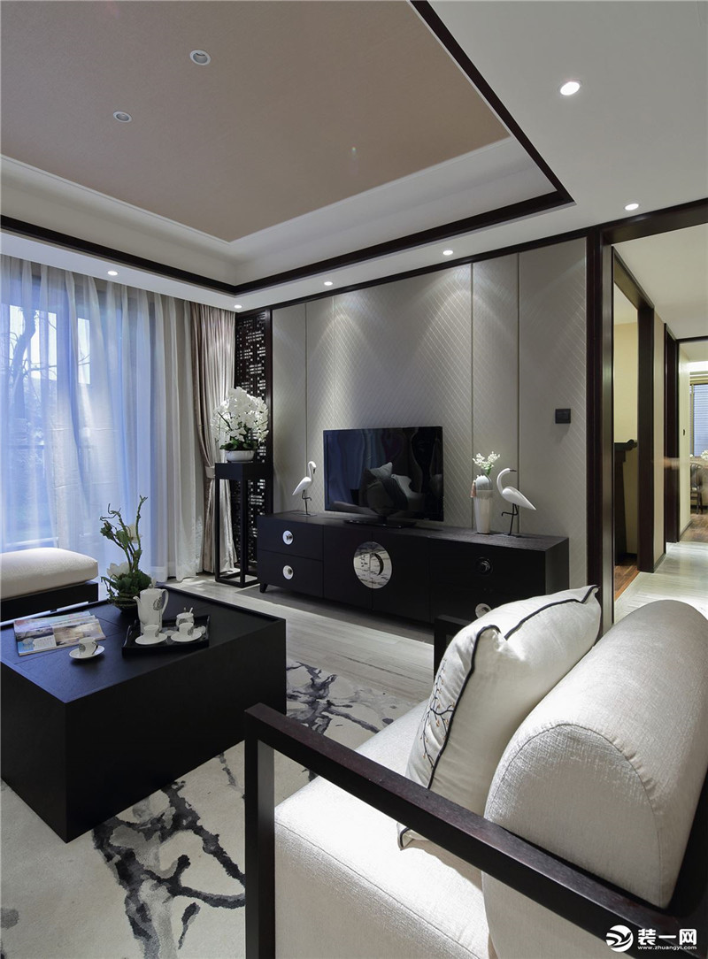 重庆唐卡装修公司95后新中式装修效果图三室两厅客厅