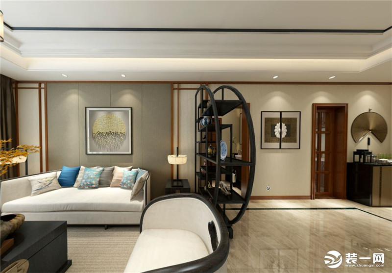 129平米三室两厅两卫装修效果图新中式风格客厅