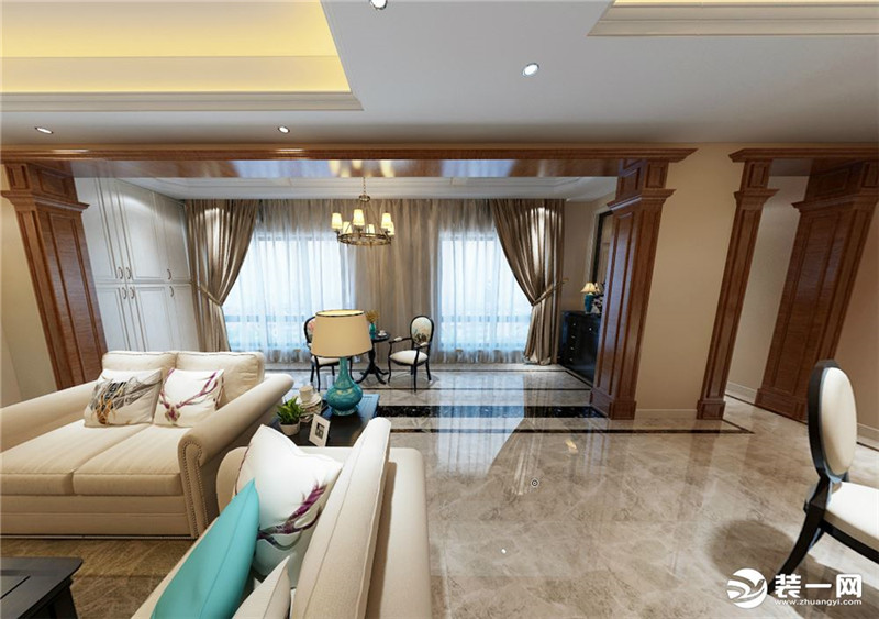 129平米三室两厅两卫装修效果图简美风格客厅