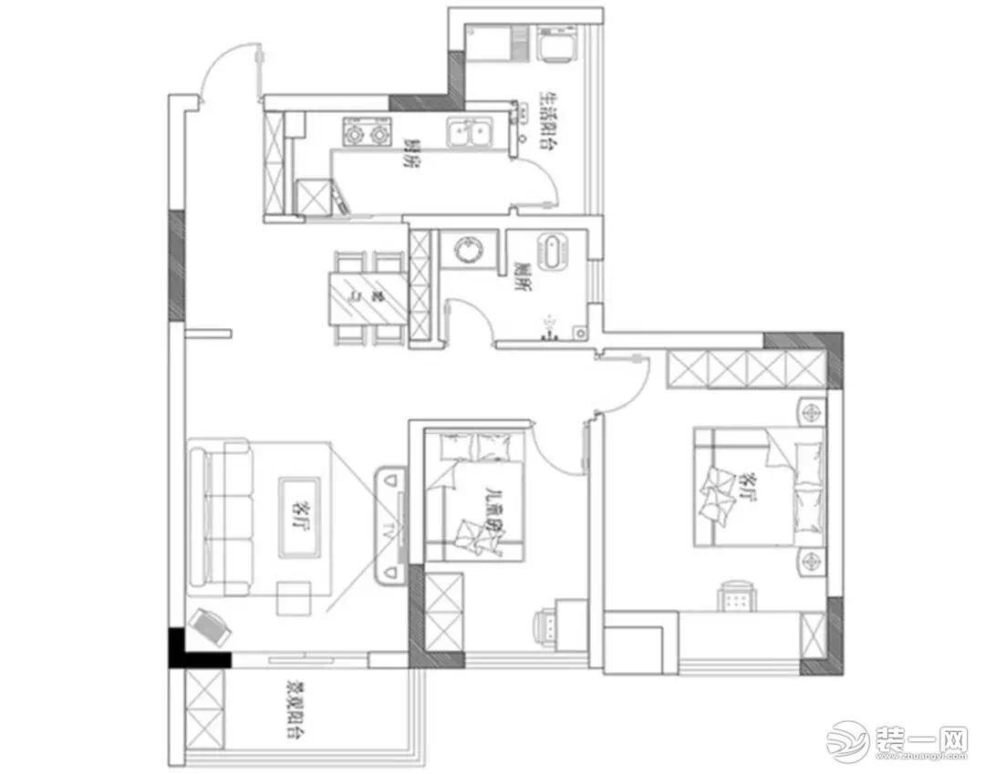 武汉圣都装饰案例展示 80平两室两厅美式风装修设计