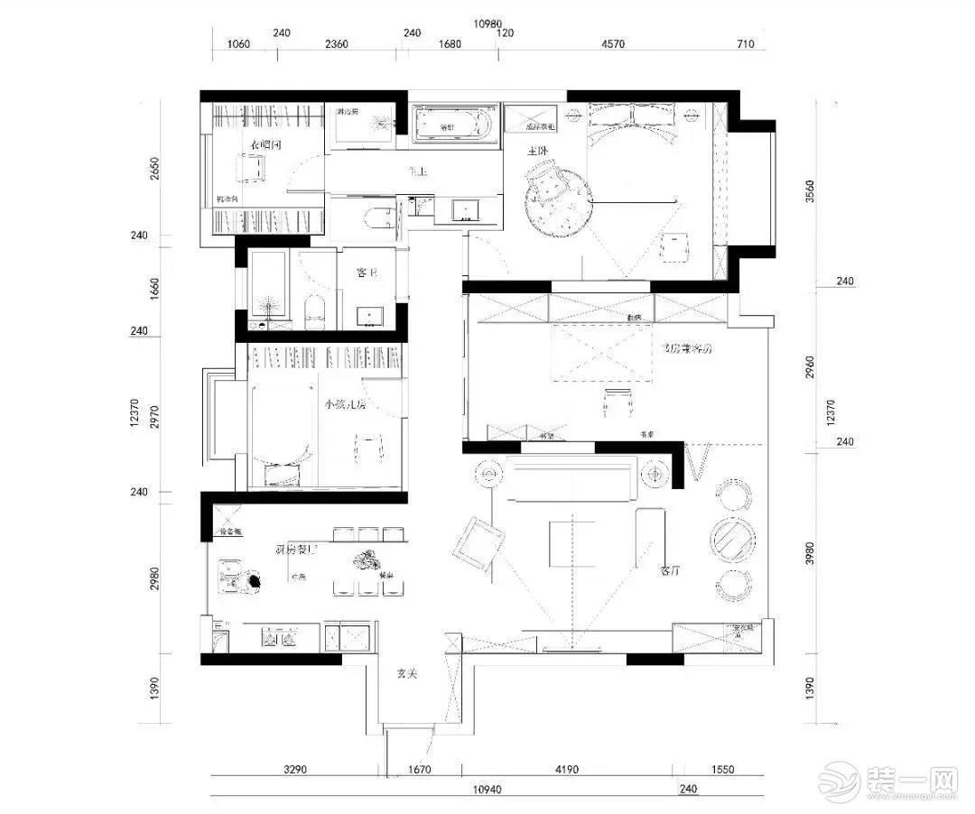 昆明鲁公大宅北欧简约风格装修案例，白色、木色+灰色搭配