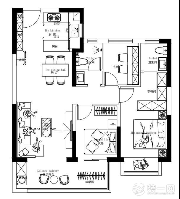 现代风格三室两厅装修设计案例图