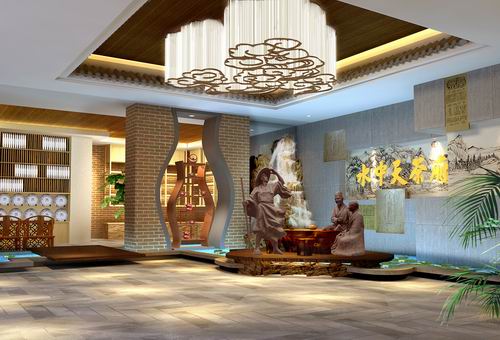 中式室内茶楼大厅设计效果图