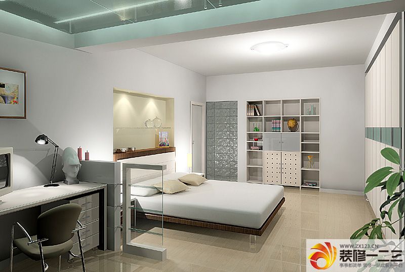 简约风格主卧带书房装修设计效果图