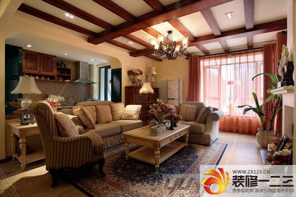 美式风格家庭客厅装修效果图 