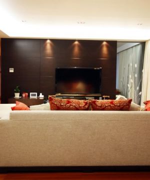 现代中式风格木质背景墙装修实景图