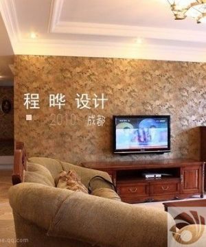 家庭电视背景墙花纹壁纸装修效果图 