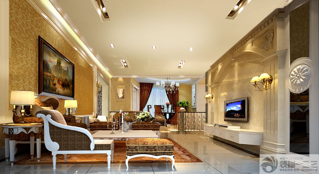 最新客厅微晶石瓷砖背景墙装修效果图 