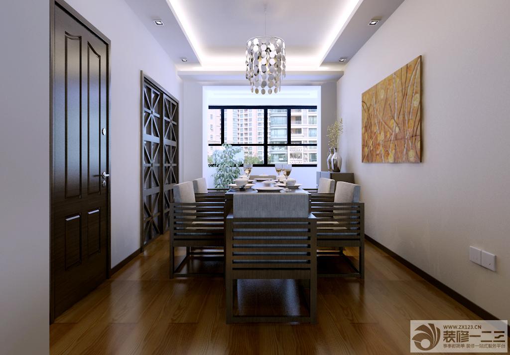 家庭餐厅实木餐桌摆放效果图片