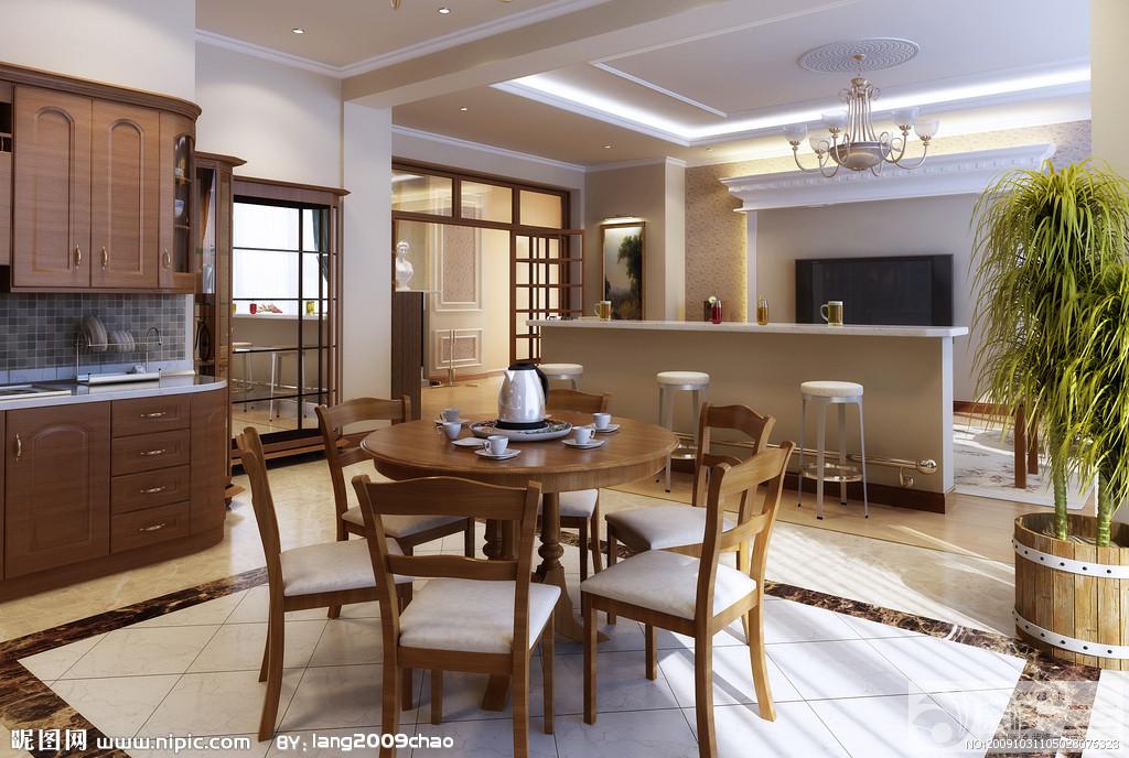 2025家庭餐厅实木餐桌摆放效果图