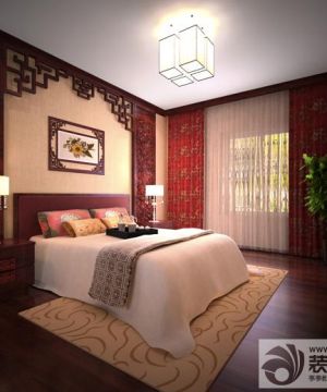 中式卧室棕色地板设计图片
