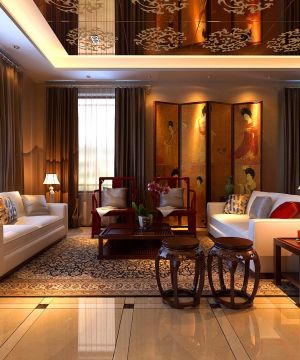 中式客厅白色沙发设计图片