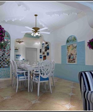 地中海风格餐厅白色墙面装修效果图