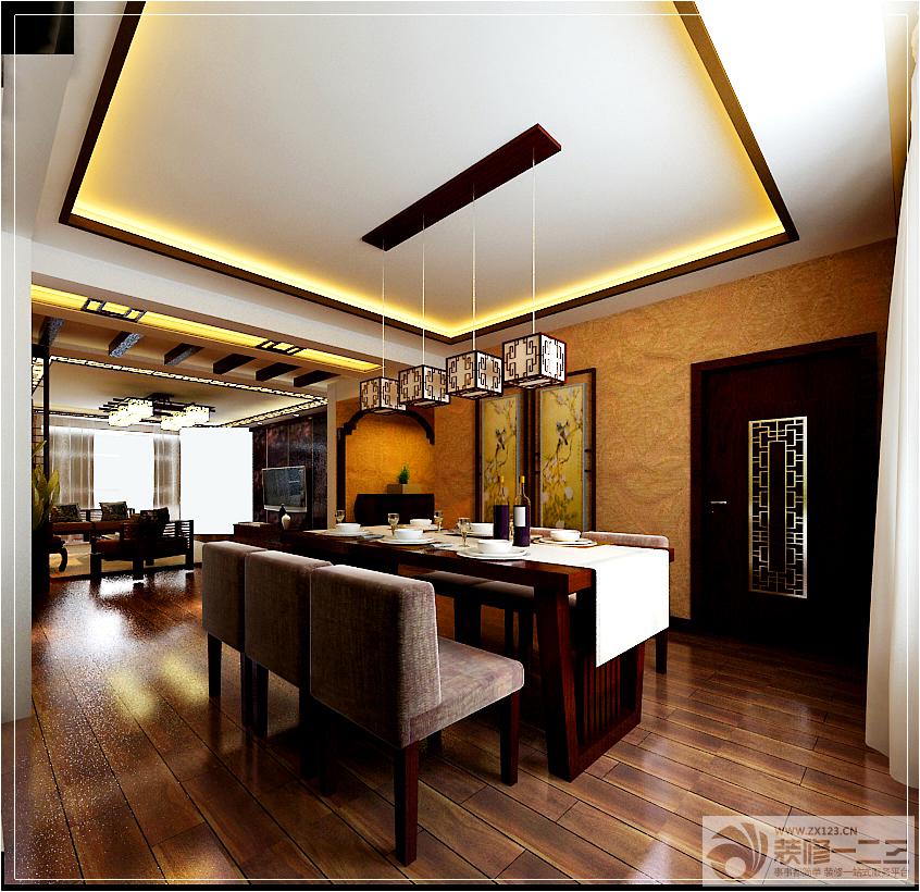特色餐厅深褐色木地板装修效果图