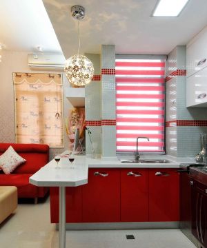 开放式厨房红色橱柜设计图
