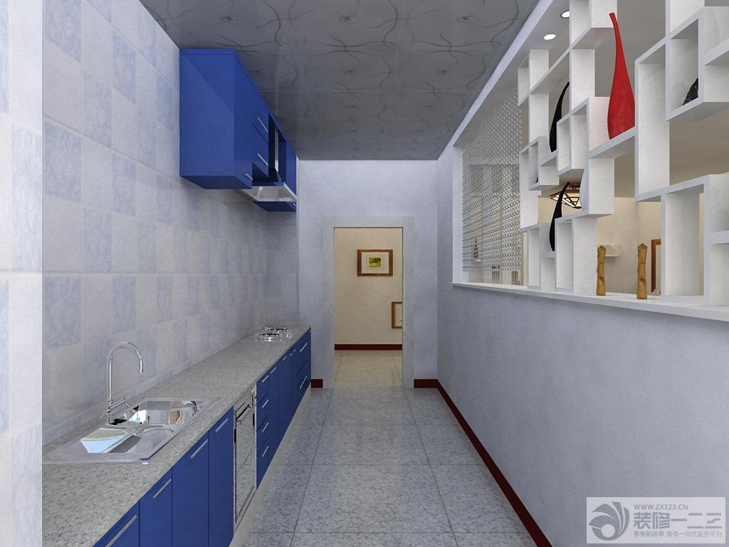 厨房蓝色橱柜设计效果图
