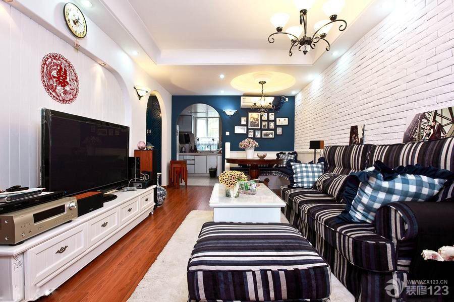 地中海风格家装客厅影视墙实景图