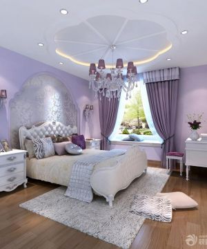 现代欧式风格主卧室紫色墙面效果图片