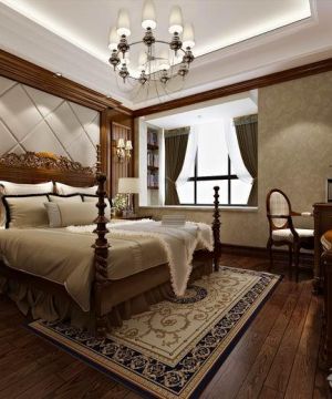 最新美式古典风格主卧室四柱床效果图