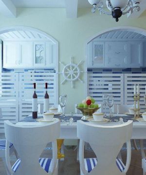 蓝色地中海风格餐厅拱形门洞装修效果图片