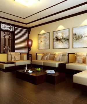 2023新中式客厅沙发背景墙装修设计效果图