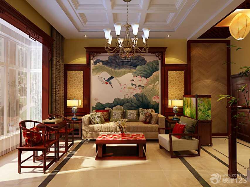 2023新中式风格客厅沙发背景墙装修效果图
