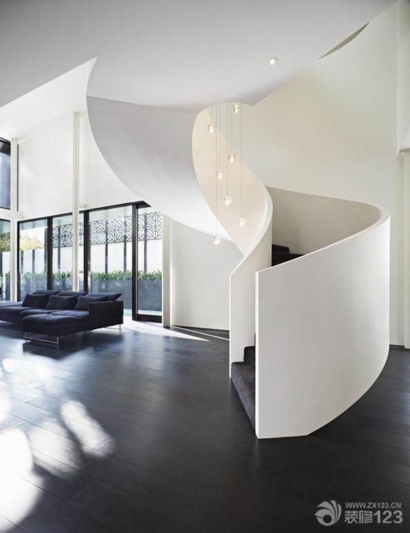2025黑白简约弧形梯装修效果图