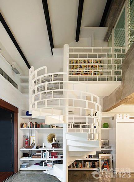 2025黑白简约弧形梯装修效果图