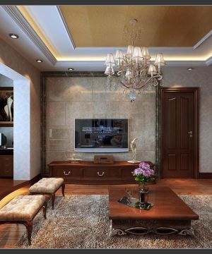 新中式客厅装修设计电视背景墙装修效果图片