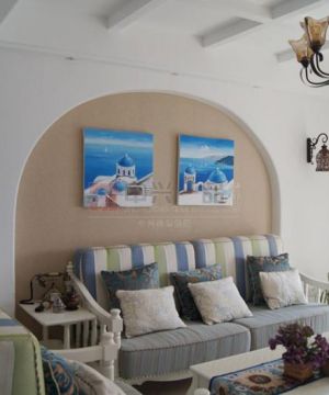 地中海式装修风格大客厅沙发背景墙装修实景图欣赏