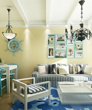 2025最新地中海风情45平米小户型客厅连餐厅装修设计效果图