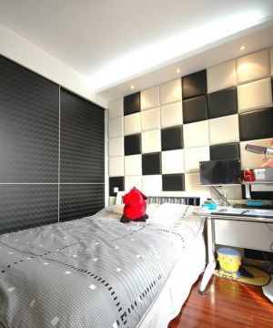最新黑白简约50平米两室一厅小平米卧室装修效果图片