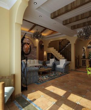 最新地中海风格贴图独栋别墅斜顶客厅装修图片