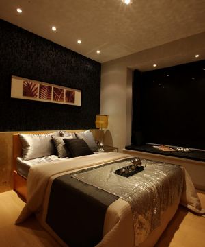 黑色背景墙设计卧室装修效果图大全2023图片 