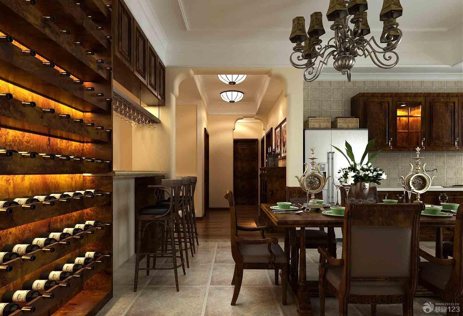 2025美式风格餐厅酒柜装修设计效果图