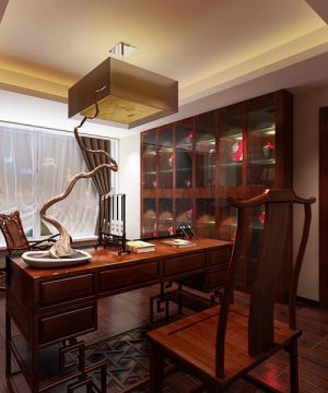 中式书房创意组合书柜装修样板间设计