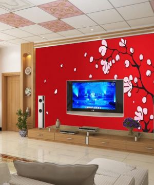 现代风格手绘电视背景墙效果图欣赏