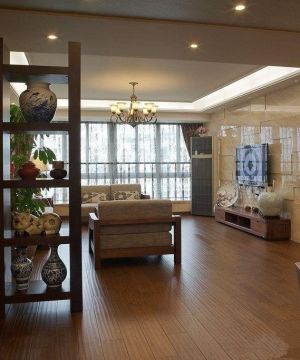 2025家装客厅与餐厅隔断实木博古架设计图片
