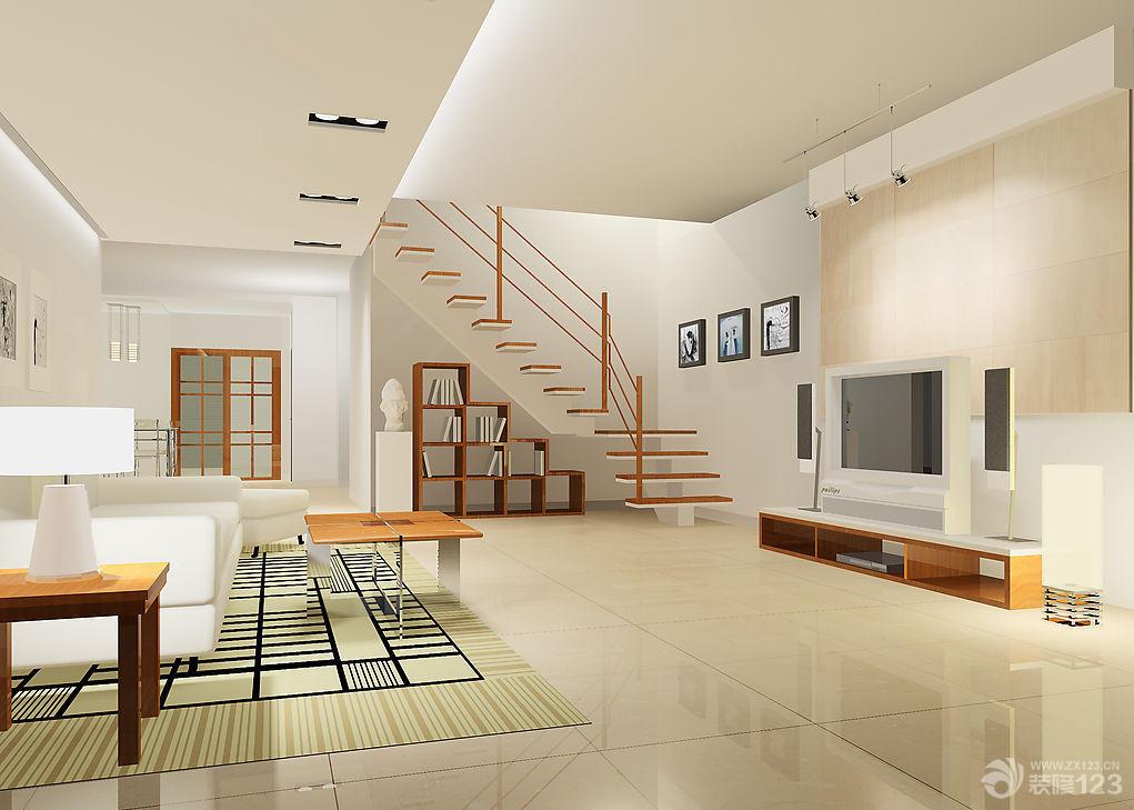 冷色调简约家居楼中楼楼梯设计效果图